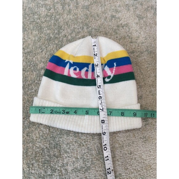 Teddy Fresh Beanie Official Hat Pastel Striped One Size White Knit Winter - Picture 3 of 5